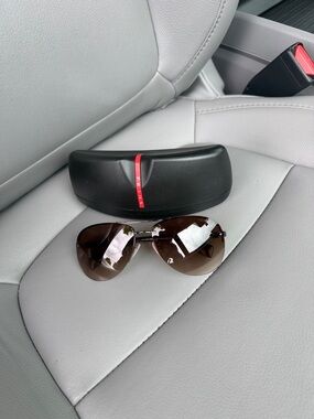 Prada Black Case Brown Gradient Aviator Sunglasses